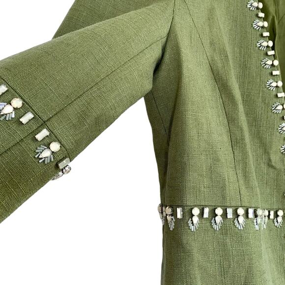 Tory Burch Embellished Avery Linen Boxy Jeweled Crop Jacket Green Silver US 6 - Picture 5 of 11